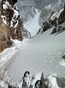 Before dropping into the Sliver Couloir.