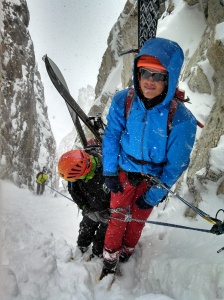 Happy to be in the Hourglass East Couloir.  On the second rap. PC Dan Starr